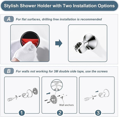 BRIGHT SHOWERS High Pressure Rain Shower Head Combo with Double Extension Arm, 8 Inch Rainfall Shower Head with Handheld Spray, Height Adjustable Dual Square Showerhead Set, Chrome