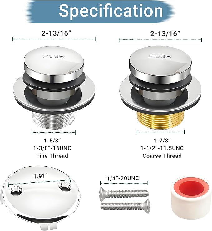 Tub Stopper Bathtub Drain Kit, Silver Universal Bathtub Overflow Drain Cover, Metal Tip-Toe Trim Kit with Easy Fit Design for Most Tubs