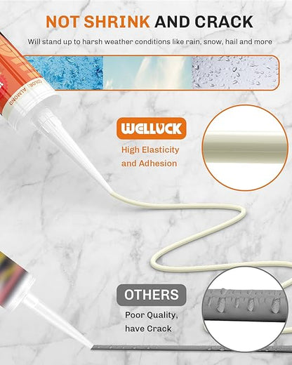 WELLUCK Almond Silicone Caulk, 100% Waterproof Caulking Silicone Sealant Flexible Cartridge Adhesive for Kitchen, Bathroom, Window, Door, Glass, Bathtub,Leak Sealing,Almond/Cream (10.2 OZ, 1Pack)