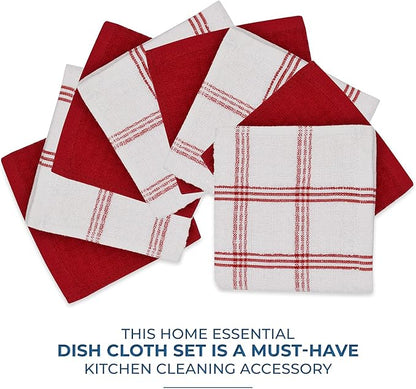DAN RIVER Premium Dish Cloth 100% Cotton 12 X 12 Inches |Pack of 8|-Ultra Soft Tea Towels-Highly Absorbent Kitchen Rags-Terry Dishcloth for Kitchen and Household Cleaning |Red|