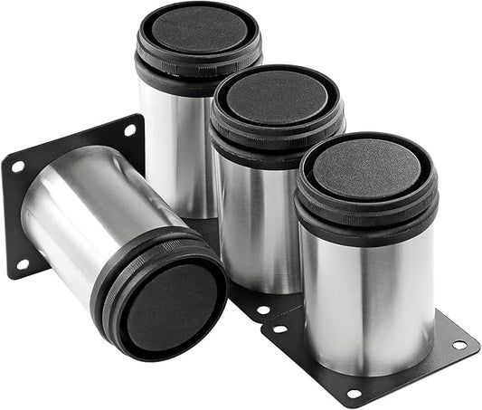 3 Inch Metal Furniture Legs Stainless Steel Adjustable Legs Silver Table Legs Round Cabinet Legs for Coffee Table Cabinet Desk Sofa Shelves, Pack of 4