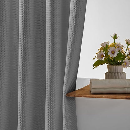 River Dream Heavyweight No Hooks Required Dotted Waffle Weave Shower Curtain with Snap in Liner -Extra Long 71W x 86H,Hotel Grade,Spa Like Bath Curtain,Gray