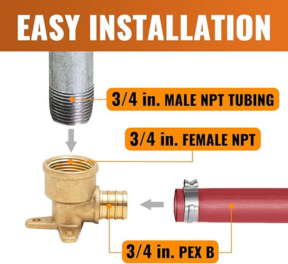 SUNGATOR 12-Pack 3/4" Pex Drop Ear Elbow, No Lead Brass, 3/4 Inch Pex Fittings