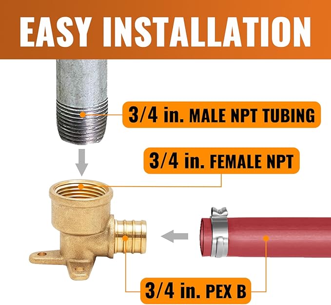 SUNGATOR 4-Pack 3/4" Pex Drop Ear Elbow, No Lead Brass, 3/4 Inch Pex Fittings