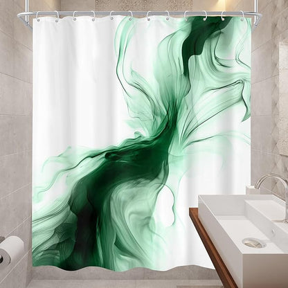 Cinbloo Green Shower Curtain 60Wx72H Abstract Marble Ombre Modern Ink Texture Minimalist Dark Smoke Shapes Bathroom Curtain Set Chic Simple Aesthetic Men Neutral Bath Bathroom Accessories Decor