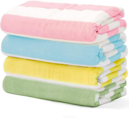 Touchat 4 Pack Cabana Stripe 250GSM Polyester Lightweight Quick-Dry Beach Towel & Blanket Combo- 30'' x 60'' Compact Travel Towel for Pool, Camping, Gym, Yoga | Ultra-Portable, Multi-Functional，Color