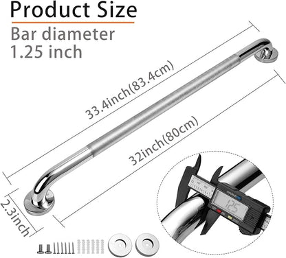 Shower Grab Bar, 2 Pack 32 Inch Bathroom Grab Bar, 304 Stainless Steel 1.25" Diameter Anti-Slip Handicap Grab Bar Support Shower Rail Senior Handrail Shower Safety Bar Handle