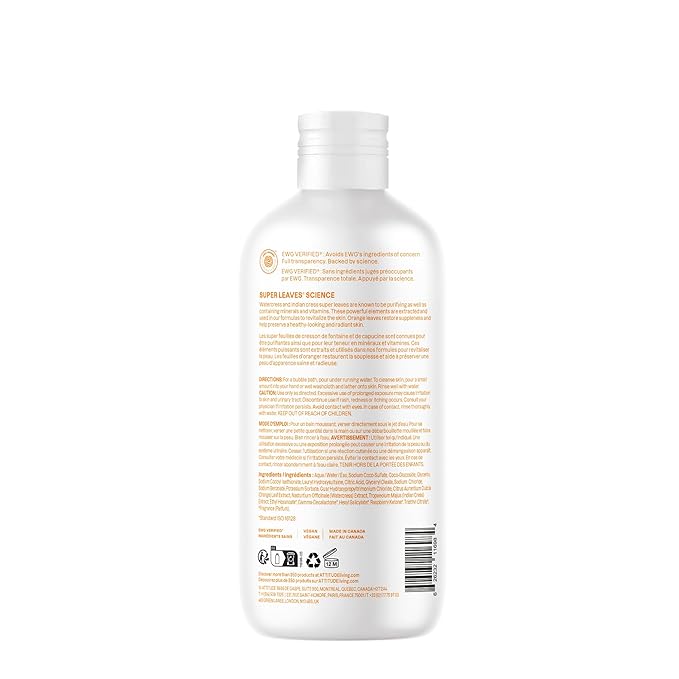 ATTITUDE Bubble Bath, EWG Verified, Plant and Mineral-Based, Dermatologically Tested, Vegan Body Care Products, Orange Blossom & Eucalyptus, 16 Fl Oz (Pack of 6)
