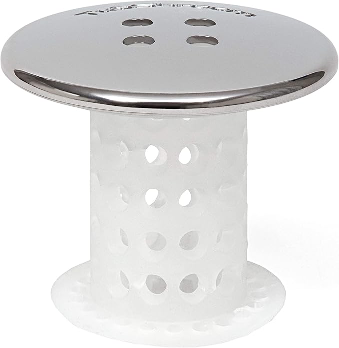 TubShroom Tub Drain Hair Catcher, Chrome – for Bathroom Drains, Fits 1.5” – 1.75” Bathtub and Shower Drains, White