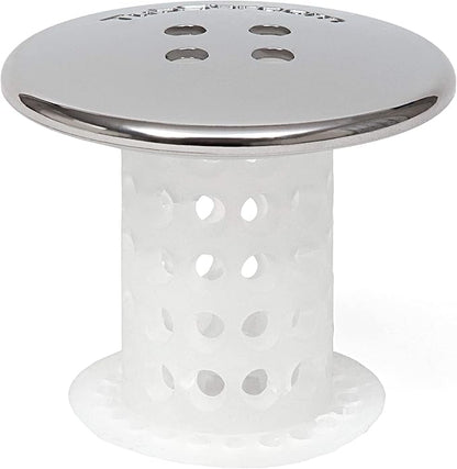 TubShroom Tub Drain Hair Catcher, Chrome – for Bathroom Drains, Fits 1.5” – 1.75” Bathtub and Shower Drains, White