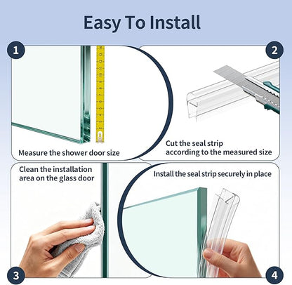 4PCS 39" Glass Shower Door Seal Strip, Shower Door Side Seal Strip for 3/8" (10mm) Frameless Glass, Ultra-Clear PVC Waterproof Door Bottom Seal, Easy to Install, No Adhesive Needed