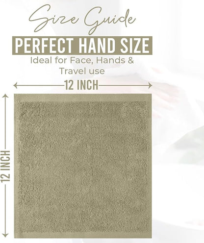 DAN RIVER 12 Pack Wash Cloths for Showering [12x12] - 100% Cotton Washcloths Premium Quality Flannel Face Cloths for Bathroom, Highly Absorbent and Soft Feel Wash Clothes, Beige