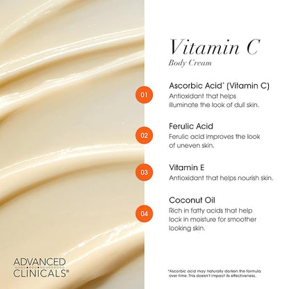 Advanced Clinicals Vitamin C Brightening Cream + Manuka Honey Body Lotion & Face Moisturizer 2pc Skincare Set For Women & Men | Body Butter Creams Help Reduce Appearance Of Dark Spots & Dry Skin, 2pc