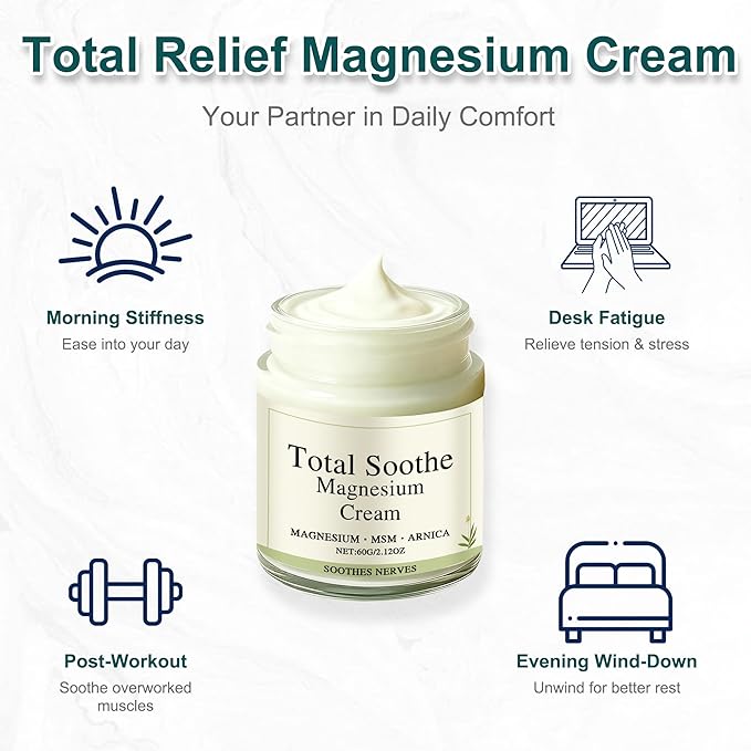 Total Relief Magnesium Cream, Magnesium Arnica Soothes Cream with Mineral Delivery Formula, MSM & Arnica Fast-Absorbing, Non-Greasy Joint Relief for Everyday Joint & Muscle Comfort (1 pcs)