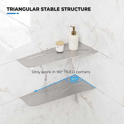 FerdY 2-Pack 12" Brushed Nickel Recessed Corner Shower Shelf, for Tiled Bathroom Walls, 304 Stainless Steel Floating Shower Shelf, Shower Caddy Storage Shelves, No Drilling Required, Trapezoidal
