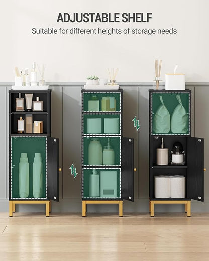Bathroom Storage Cabinet, Corner Floor Cabinet with Shelves, Customized Door Opening Direction, Bathroom Organizer with Adjustable Shelf for Kitchen, Living, Toilet Paper Cabinet, Black