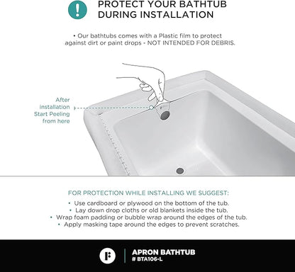 Fine Fixtures Acrylic, Fiberglass Alcove Soaking Bathtub with Integral Apron Front - Drain Included (48" x 32", Left Hand, White)