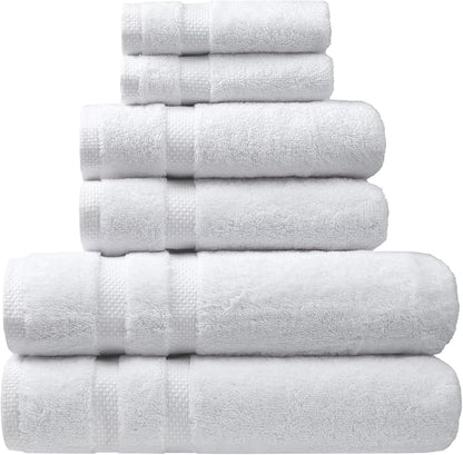 SOFE H&L | Olea Luxury Turkish Cotton Bath Towels Set of 6 : 2 Bath Towels 2 Hand Towels 2 Wash Cloths White | Thick, Premium, Soft, Durable, Absorbent - Hotel Quality Towel Sets for Bathroom