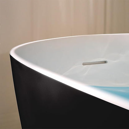 WOODBRIDGE 69" L x 32" W Luxury Contemporary Solid Surface Stone Resin Freestanding Bathtub in Matte Black with 2-Drain Covers