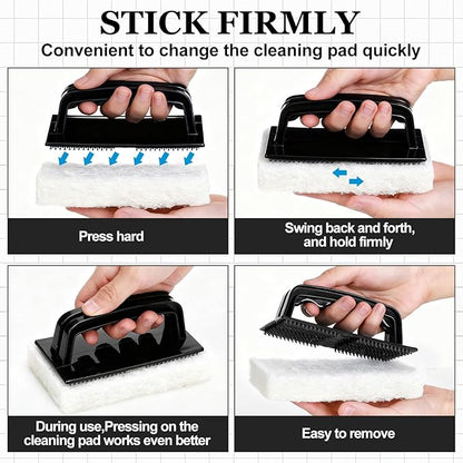 Maxdot 18 Pcs Handled Bath Scrubber Set, 15 Bathroom Scouring Pad 3 Bathtub Scrubber with Handle Non Scratch Soap Scum Remover for Cleaning Sink Shower Tile Swimming Pool Step Corner (Black and White)