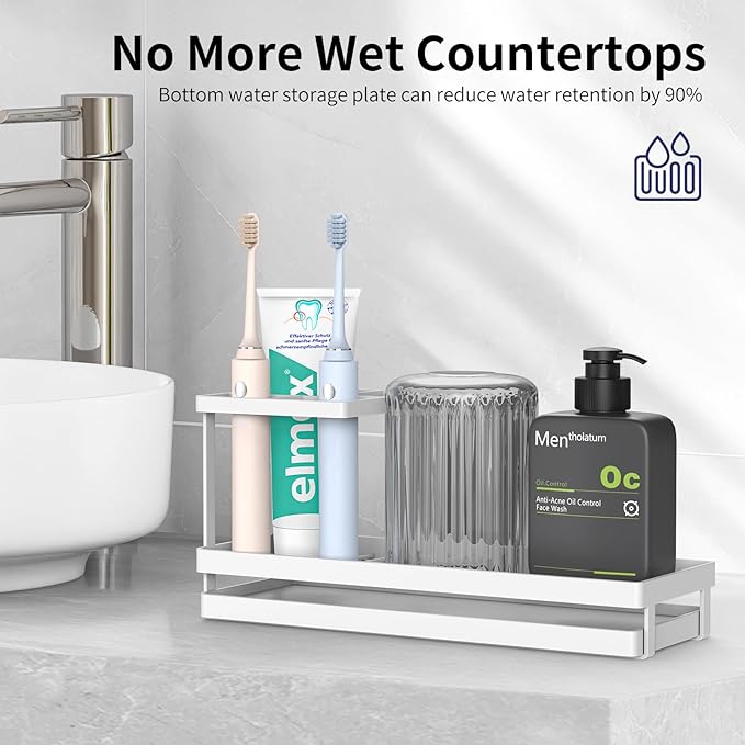 Toothbrush Holders for Bathrooms, Tooth Brushing Holder Electric Toothbrush and Toothpaste Organizer Bathroom Accessories for Countertop, Shower, White
