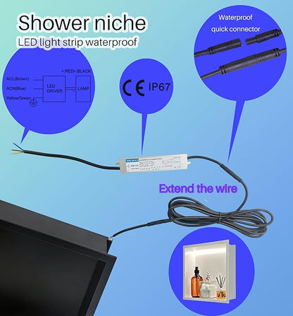 Shower Niche 12"x12" ，Lighted Niche for Shower Wall Stainless Steel Waterproof Shelf，Shower Lighting with Bathroom Storage ，Matte White （ 12"x 12"）