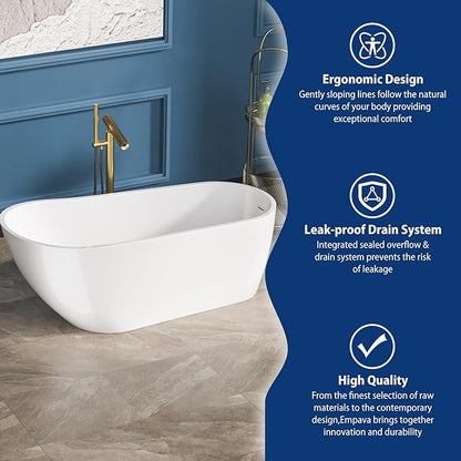 Sarlai 67 Inch Acrylic Freestanding Soaking Bathtub Contemporary Soaking White Tub Stand Alone Ergonomic Bathtub with Chrome Drain and Overflow