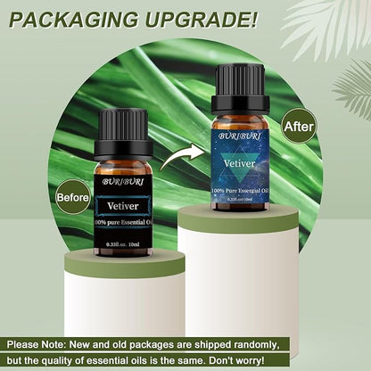 BURIBURI Sandalwood Oils and Vetiver Essential Oils Gifts Set, 2Pcs 100% Pure Aromatherapy Sandalwood Essential Oils for Diffuser, Massage, Soap Making