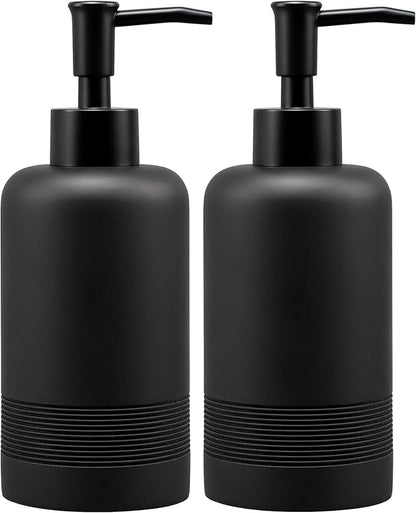 2pcs/Set Hand Soap Dispenser Sets - 10.8oz Refillable Resin Liquid Soap Dispensers with Rust-Proof Pump for Bathroom Countertop or Kitchen, Classic Black