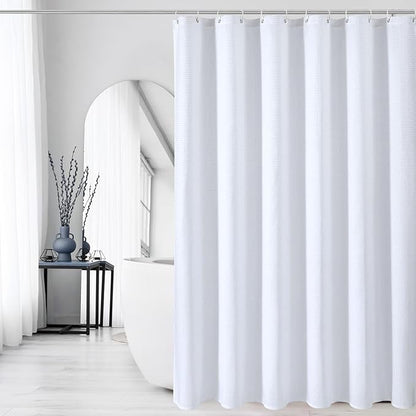 Gibelle Small Stall Shower Curtain 36 x 72, Narrow Half Waffle Weave Textured Fabric Shower Curtain for Bathroom, Water Repellent, Machine Washable, White