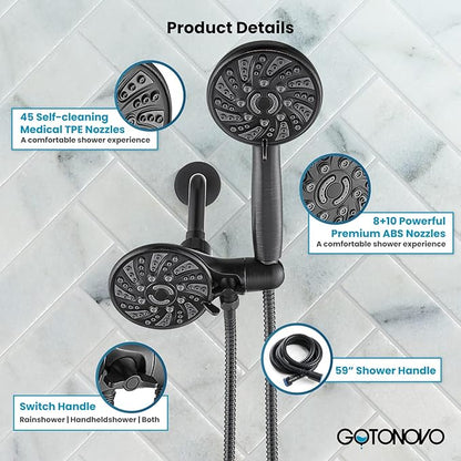 gotonovo Dual 2 in 1 Shower Head Kit High Pressure Combo System Shower Faucet 6 Modes ABS Handheld Spray Shower Trim Kit with Valve Shower Head and Handle Set Oil Rubbed Bronze