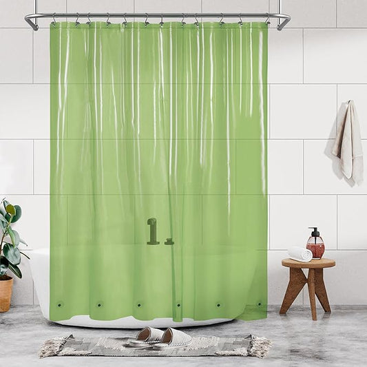 Barossa Design Clear Green Shower Curtain Liner - PEVA Heavy Duty Shower Liner with 6 Magnets and Metal Grommets, 72" x 72" Waterproof Bathroom Curtains - Clear Green