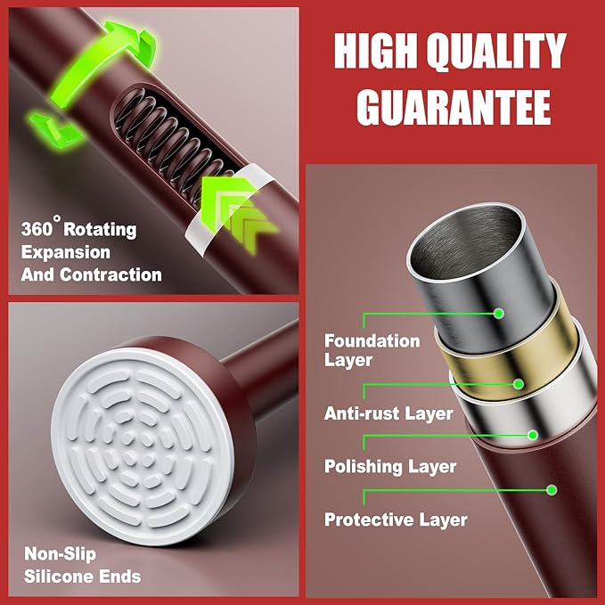 Ausemku Shower Curtain Rod Tension - 26-76 Inch Never Rust Non-Slip Spring Tension Curtain Rod No Drilling Stainless Steel Curtain Rod Use Bathroom Kitchen（Brown）