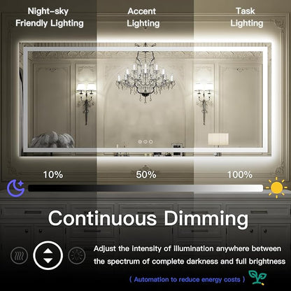 ISKM 60'' x 28'' LED Mirror for Bathroom Lighted Vanity Mirror for Wall Front Lights + Backlit LED Bathroom Mirror Anti-Fog Tempered Glass ETL Listed
