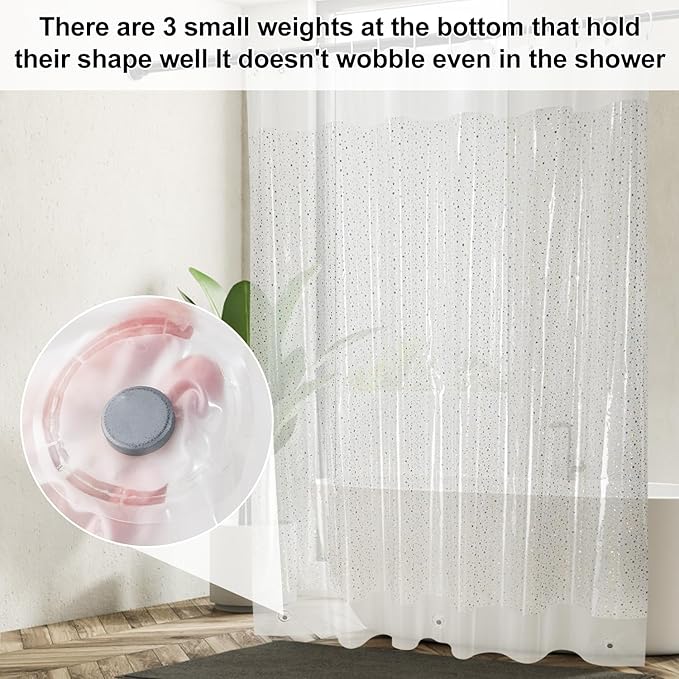 PEVA Shower Curtain, 72 x 72 Water Repellent Premium Bathroom Shower Curtain with 3 Magnetic Weights for Shower Stall, Bathtubs (Star)