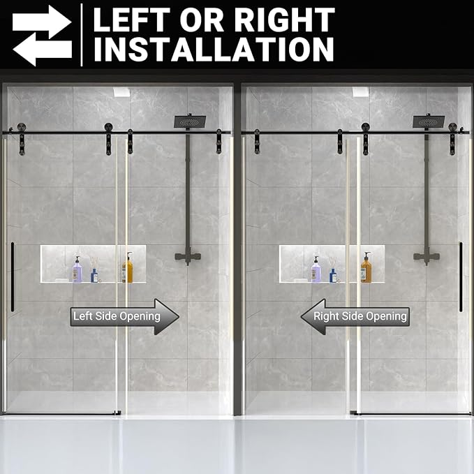 Chabatree Shower Door 60" W x 76" H Frameless Sliding Shower Door,Frameless Shower Door with Sealing Strip and Waterproof Handle,5/16"(8mm) Clear Tempered Glass,Stainless Steel Hardware,Black
