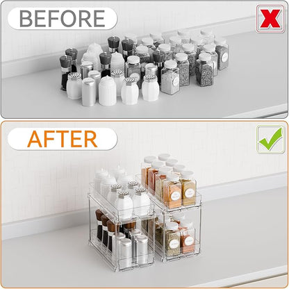 2 Set,2 Tier Pull Out Cabinet Organizer for Supplement and Medication Bottle Organizers,10.4" Deep Pantry Organizers Drawer and Sliding Clear Under Sink Organizer for Bathroom Vanity and Under Counter