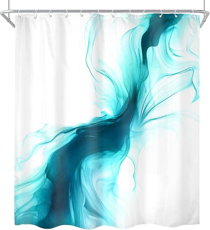 Cinbloo Teal Turquoise Aqua 60Wx72H Shower Curtain Abstract Modern Ombre Marble Ink Art White Texture Minimalist Bathroom Curtain Set Aesthetic Simple Cool Neutral Bath Bathroom Accessories Decor