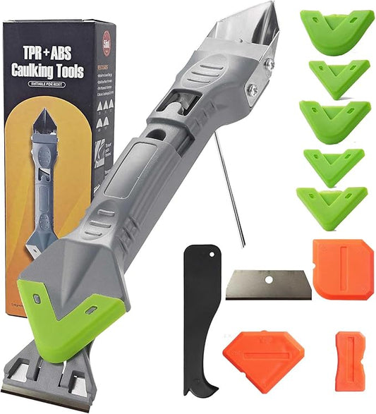 caulk remover tool,Silicone Caulking Tool Kit,Caulking Tool 5 in 1 with Grout Scraper,Adhesive Residue Scraper Seam Repair Kit,Ideal for Kitchen, Bathroom, and Window Sealing Finishing