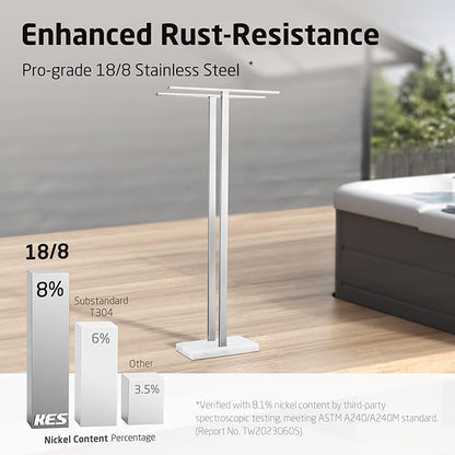 KES 43'' H Standing Towel Rack for Bathroom, Free Standing Towel Rack Floor with Weighted Marble Base 2-Tier, Outdoor Towel Racks Extra High Thick 18/8 Stainless Steel Brushed Finish, BTH232-2