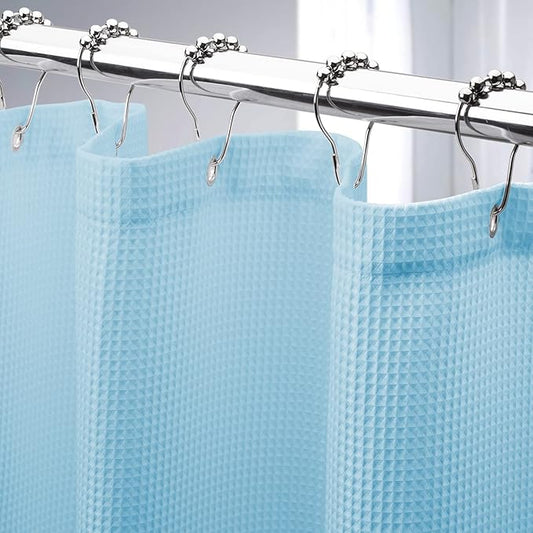 AmazerBath Waffle Shower Curtain, Baby Blue Shower Curtain Fabric Long with Waffle Weave, Heavy Duty 240 GSM, Hotel Quality Bathroom Shower Curtains, 72 x 78 Inches