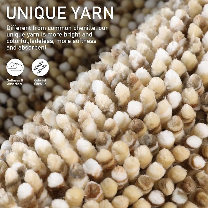 Yimobra Bath Mats for Bathroom Non Slip, 36x24, Extra Soft Chenille Bathroom Rugs, Luxury Fluffy Long Matts for Tub, Plush Shaggy Carpet, Water Absorb, Machine Washable, Beige & Light Coffee