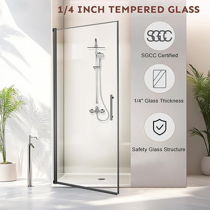 36-Inch Black Shower Door – 72" Height – 115° Opening (Left/Right) – Magnetic Seal – Aluminum Frame – Sliding/Walk-in Glass Enclosure – Tempered Glass