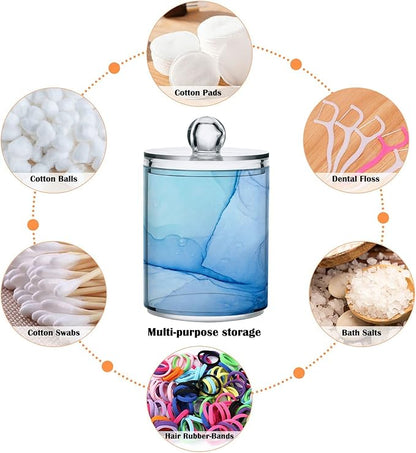 MNSRUU 2 Pack Qtip Holder Organizer Dispenser Blue Marble Fluid Art Bathroom Storage Canister Cotton Ball Holder Bathroom Containers for Cotton Swabs/Pads/Floss