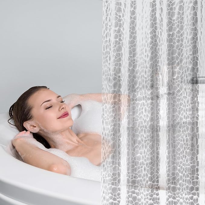 UFRIDAY Extra Long Clear Shower Curtain Liner 72 x86 inches,3D Water Cube Extra Long Shower Curtain for Bathroom with 3 Big Weighted Magnets and 12 Rustproof Grommet Holes