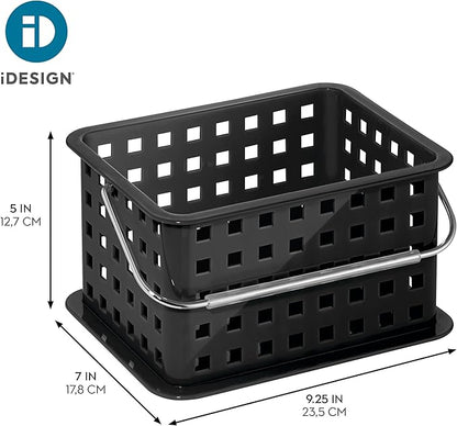 iDesign Stackable Shower Basket with Handle for Dorm or Bathroom - Set of 3 - Black - Made in USA