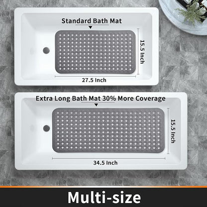 Yimobra Non Slip Bath Mat, Super Strong Suction Cups,34.5"x15.5"Long Tub Mat with Drain Holes, Machine Washable Fast Draining Shower Mats, Bathroom Essentials,Gray
