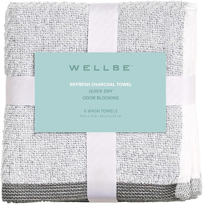 Wellbe 6-Piece Washcloth Set, Quick Dry, Absorbent, Soft, 13” x 13”, White