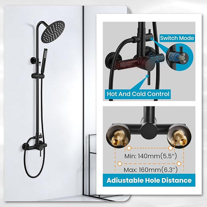 gotonovo SUS304 Outdoor Shower Fixture High Pressure Shower System Wall Mount 2 Dual Function Single Handle Shower Kit with 8 Inch Shower Head and Handheld Spray Shower Faucet Combo, Matte Black
