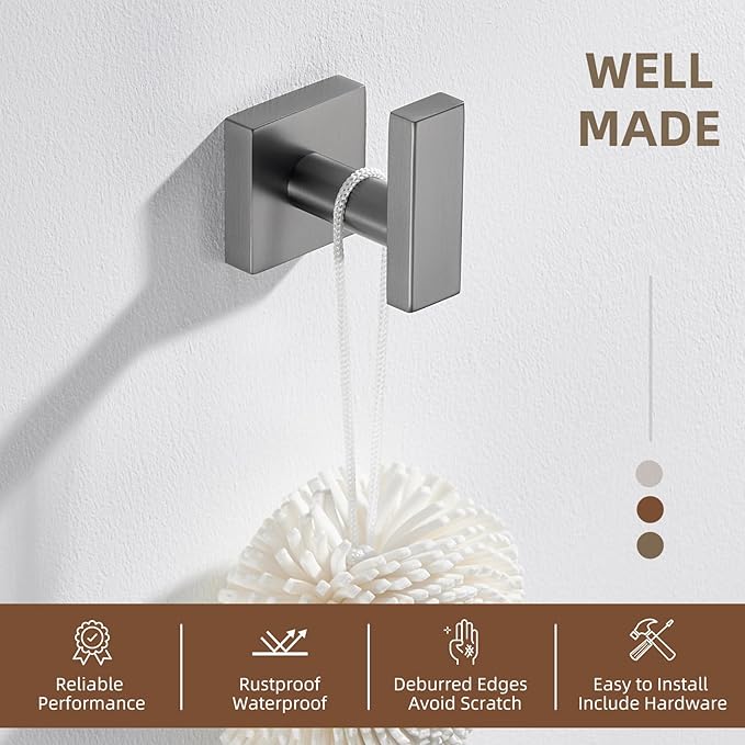 Angle Simple Square Towel Hook, SUS304 Stainless Steel Robe Coat Hook for Bathroom, Hand Towel Holder, Gunmetal Gray
